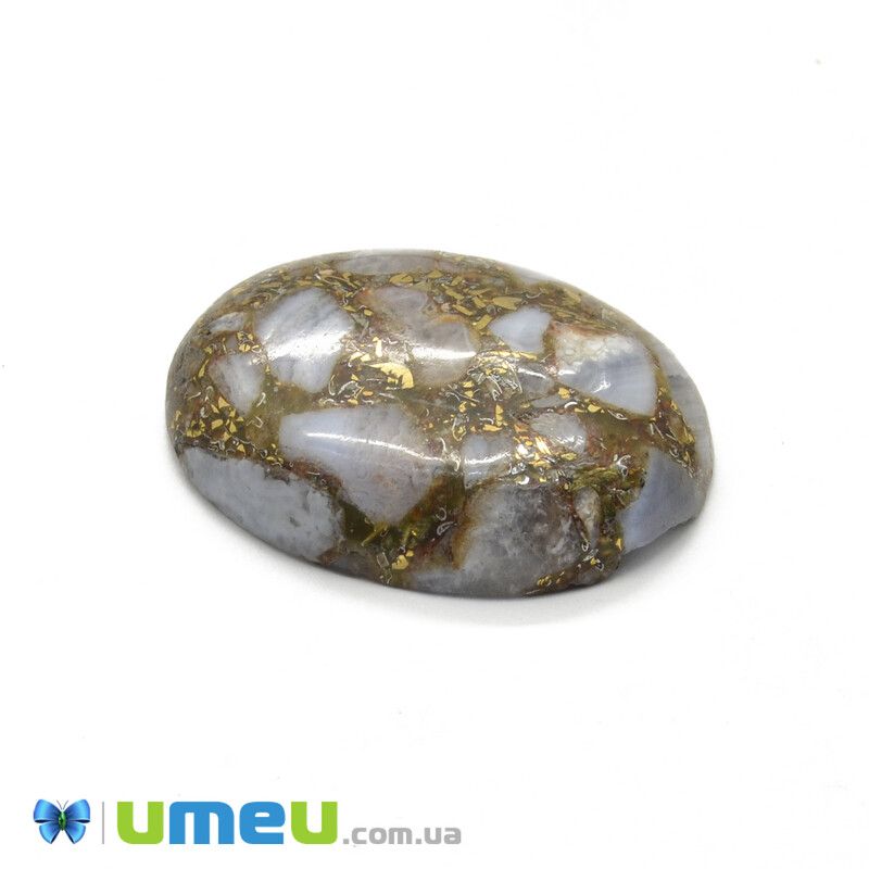 Кабошон нат. камінь Халцедон із золотою лінією, Овал, 30х22 мм (KAB-042718)