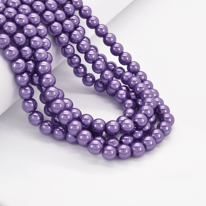 Намистини скляні Перли, 8 мм, Бузкові, Круглі (BUS-052121)