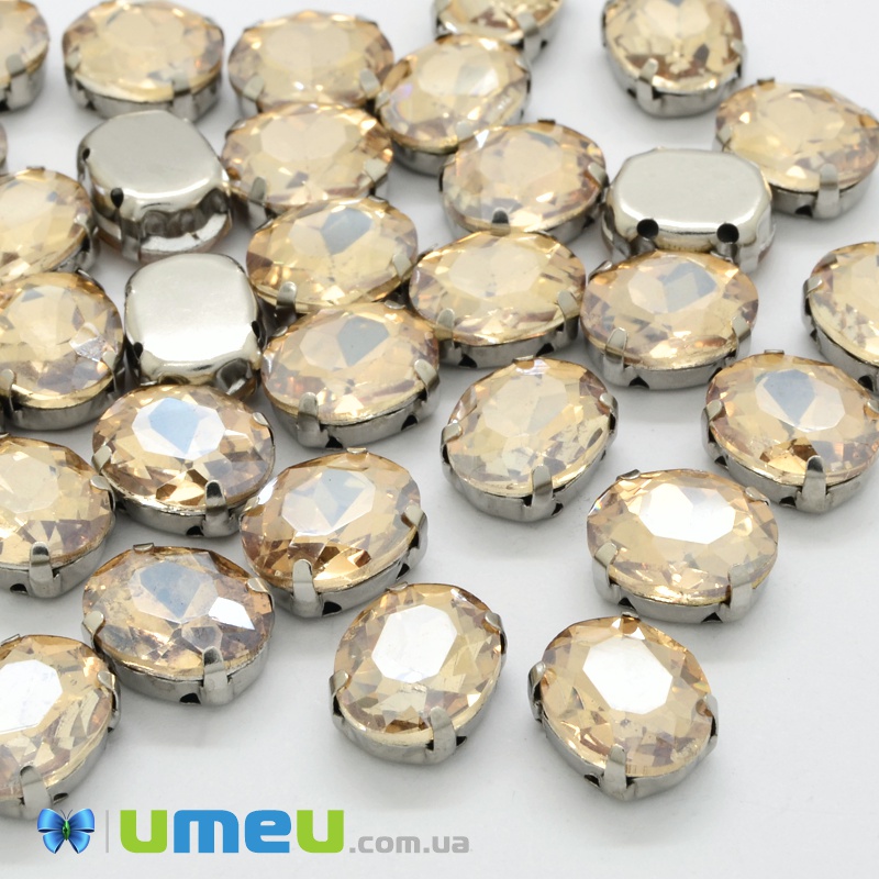 Шатон овальний 18х13 мм, Темне срібло, Бежевий (KAB-052867)