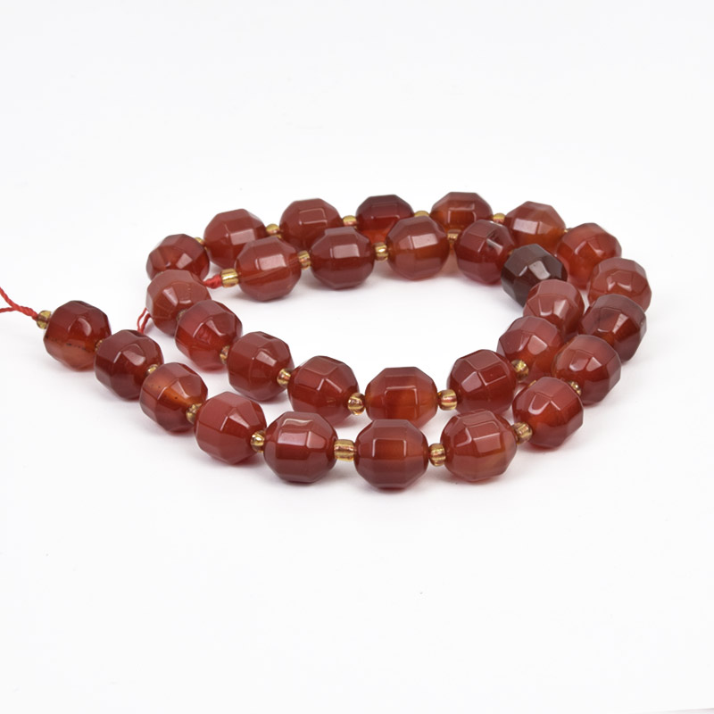 Намистини Агат червоний, Натур. камінь, 10 мм, Круглі грановані (BUS-058219)