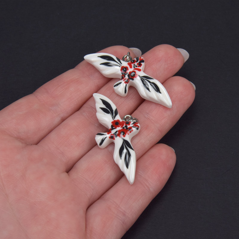 Підвіска Горлиця з полімерної глини, 39х17 мм, З малюнком (POD-059384)