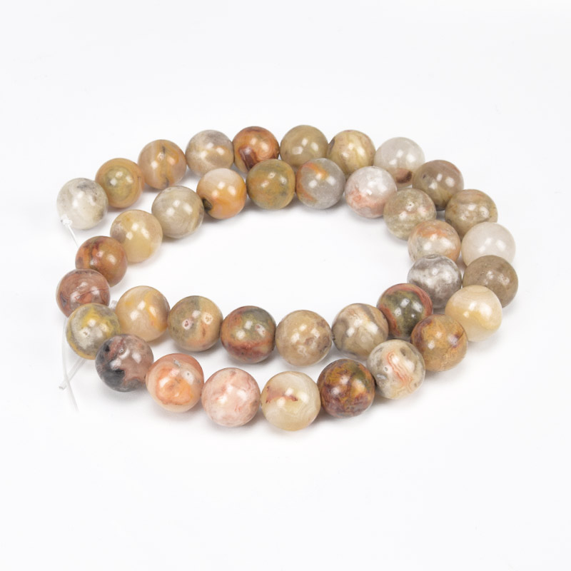 Намистини Агат мереживний (Crazy Agate), Натур. камінь, 10 мм, Круглі, 38 см (BUS-060731)