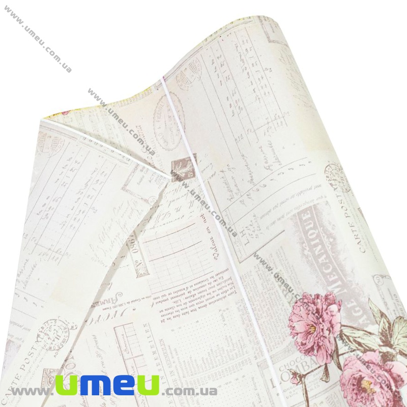 Пакувальний двосторонній крафт папір Паризьке лист, Бежевий, 65х100 см (UPK-035562)