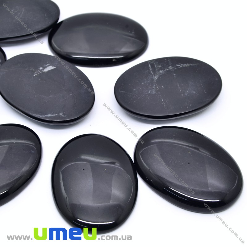 Кабошон нат. камінь Обсідіан чорний, Овал, 29х21 мм (KAB-028849)