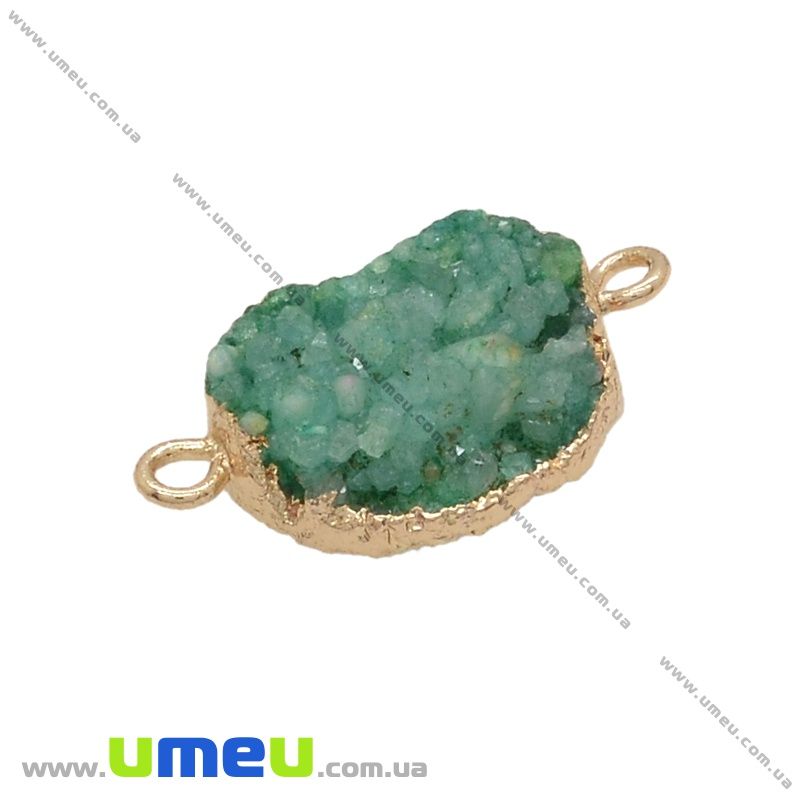 Конектор з натурального каменю Друза Агата в металі, Зелений, 28х15 мм (POD-036922)