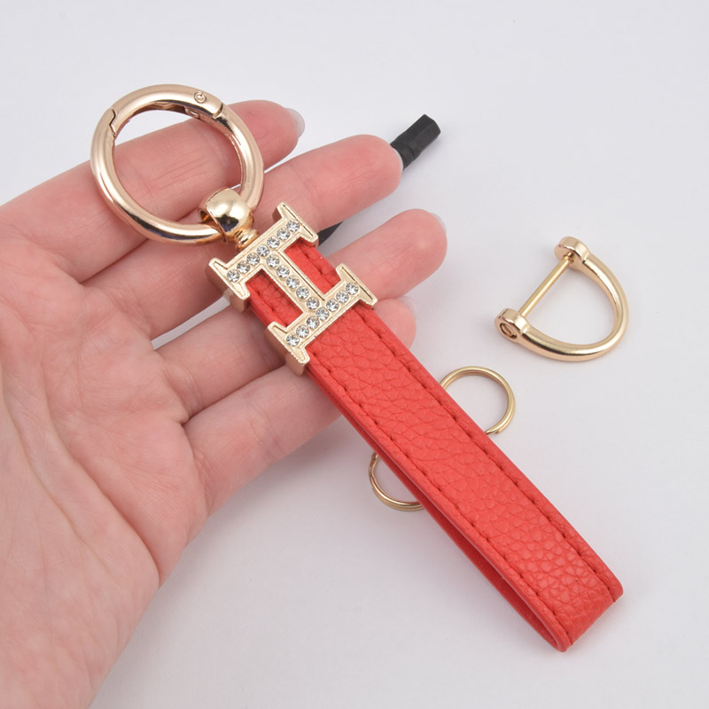 Брелок, 13х3 см, Червоний, Натуральна шкіра, Золото (OSN-058502)