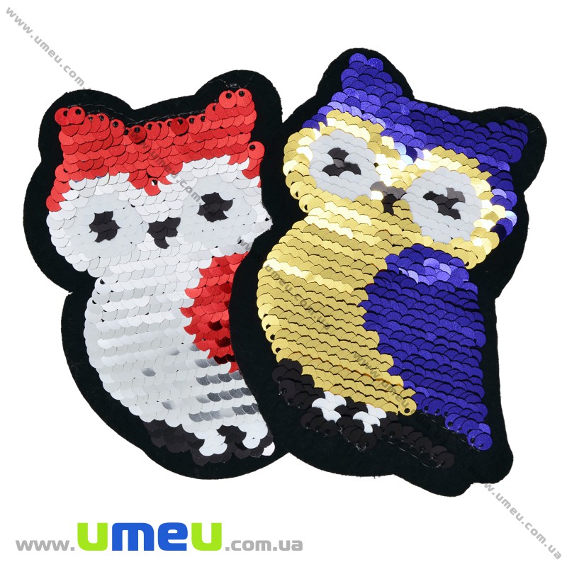 Термоаплікація двостороння Сова, 11х8 см, Серебристо-червона (APL-033579)