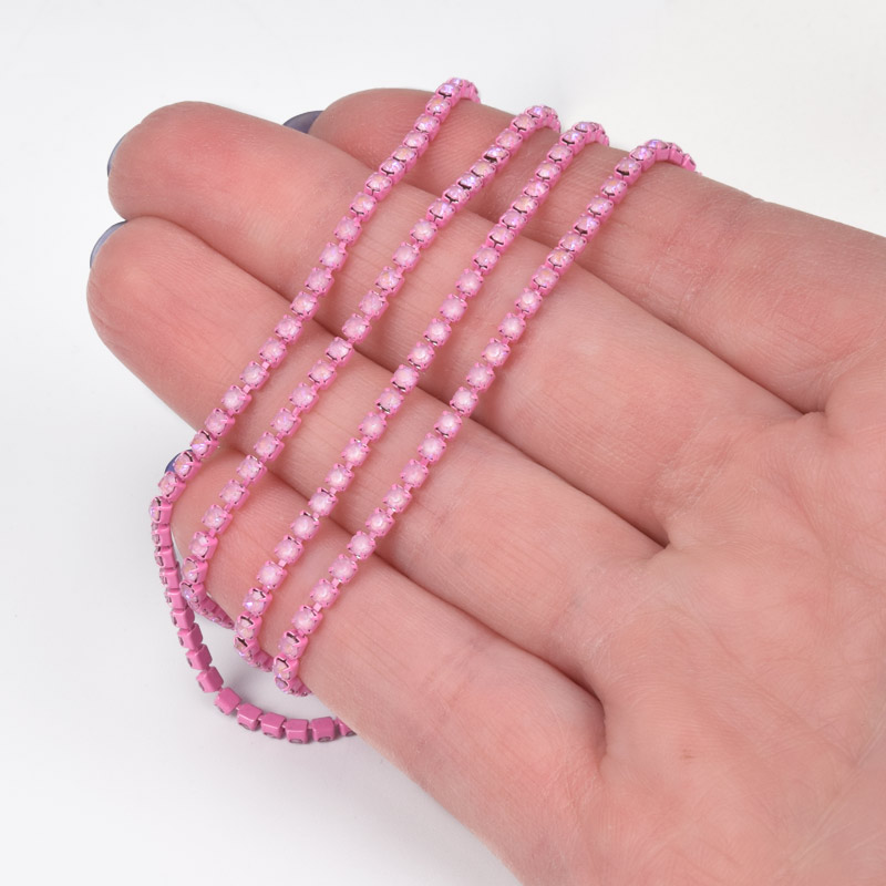 Стразовий ланцюг SS6 - 2,0 мм, Рожевий, Стрази скляні рожеві опал (ZEP-061030)