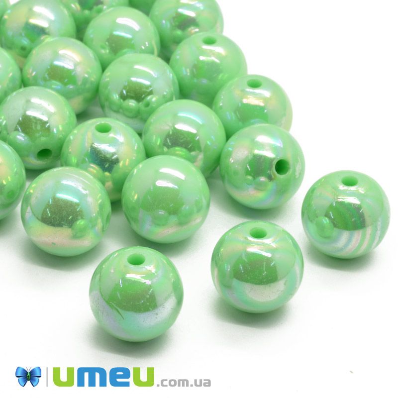 Намистина пластикова райдужна Кругла, 16 мм, М'ятна (BUS-047232)