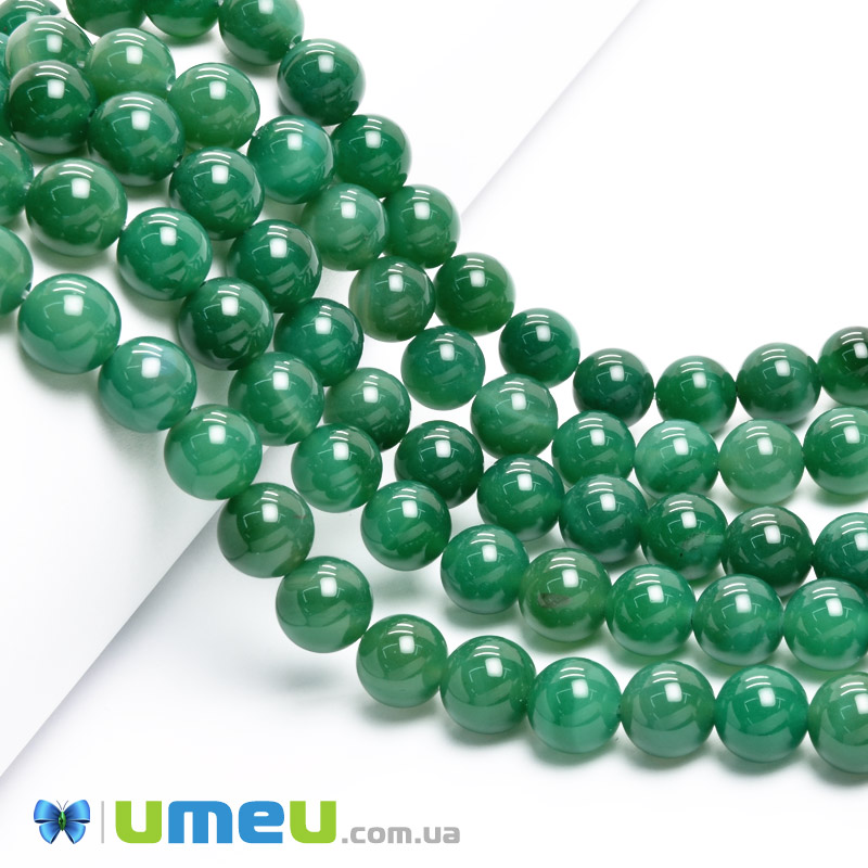 Намистини Агат зелений, Натур. камінь, 10 мм, 38 см, Круглі (BUS-049741)