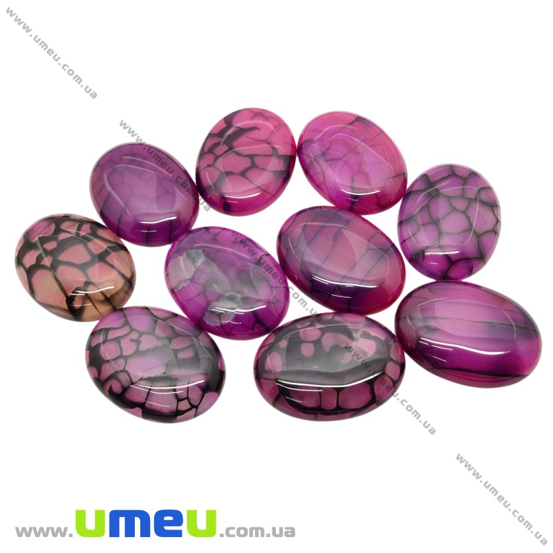 Кабошон нат. камень Агат Вены Дракона малиновый, Овал, 40х30 мм (KAB-025993)