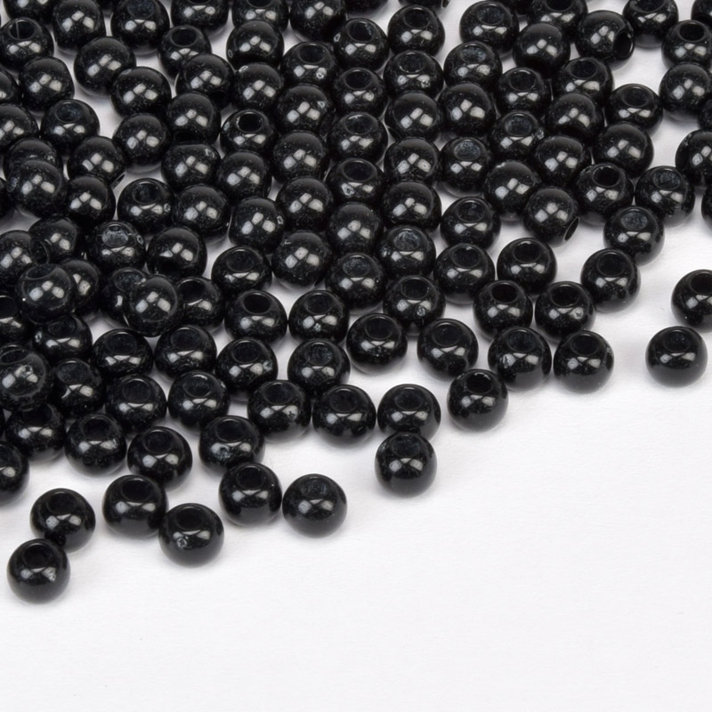 Намистини пластикові Круглі, 3,5 мм, Чорні (BUS-059708)