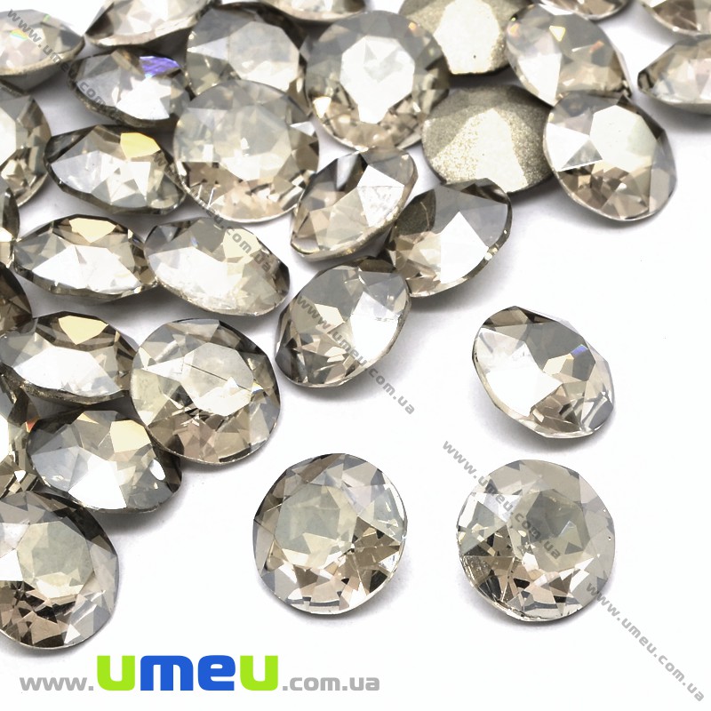 Ріволі скляний, Круглий гранований, Кристал, 10 мм, Сірий (KAB-033952)