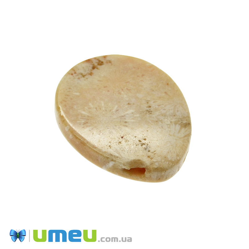 Підвіска з натурального каменю Корал скам'янілий (2 сорт), Крапля, 30х24 мм (POD-014404)