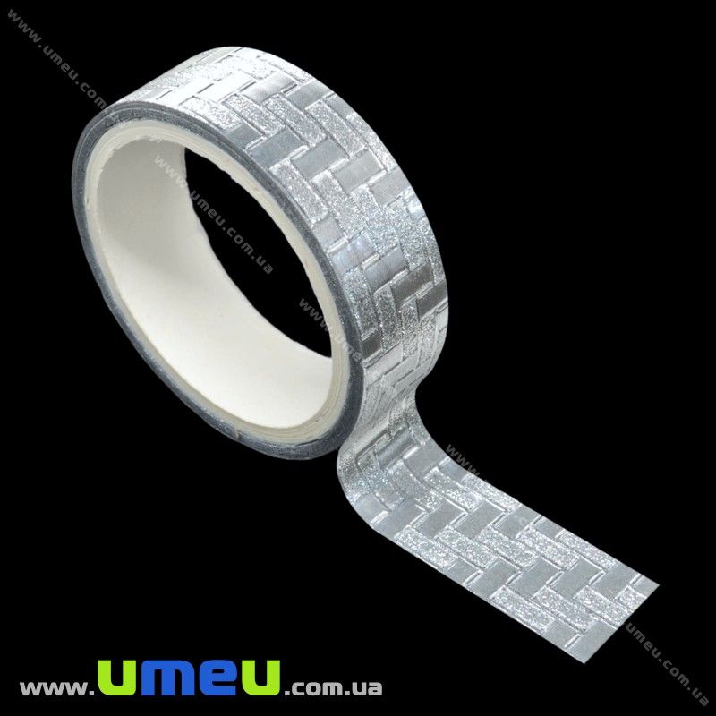 Декоративний скотч гліттерний, 15 мм, Сріблястий (DIF-018172)