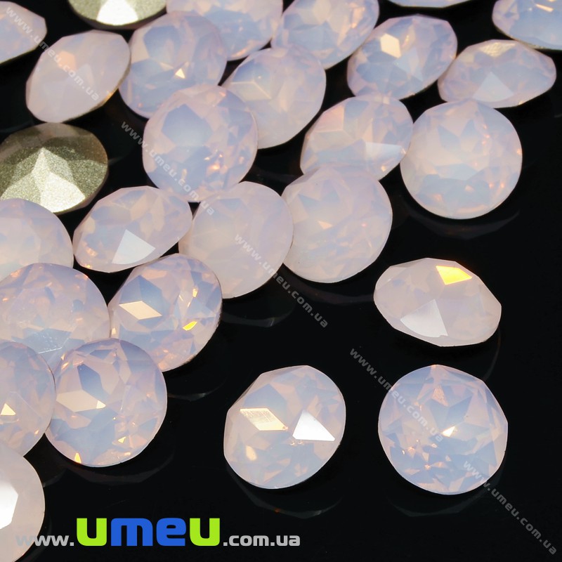 Ріволі скляний, Круглий гранований, Кристал, 10 мм, Рожевий світлий опал (KAB-033956)