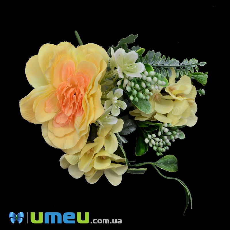 Букет півонії з гортензією, 27 см, Жовтий (DIF-045850)