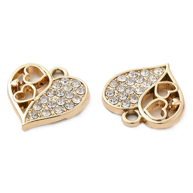 Підвіска метал. Серце зі стразами, 18,5х18 мм, Світле золото (POD-053484)