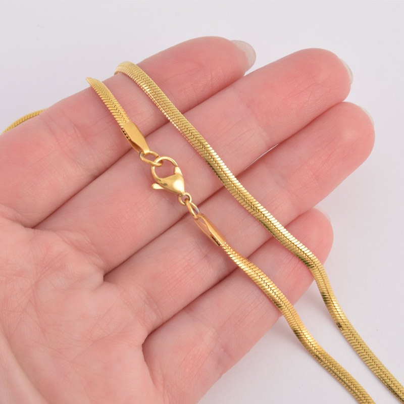 Основа на шею из нерж. ст., Плетение Снейк 3 мм, Длина 45 см, Золото (STL-058326)