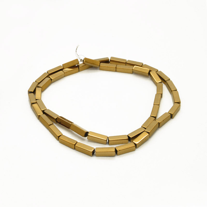 Намистини Гематит, Нат. кам., Прямокутник, 3х9 мм, З покриттям, Золотисті (BUS-054015)