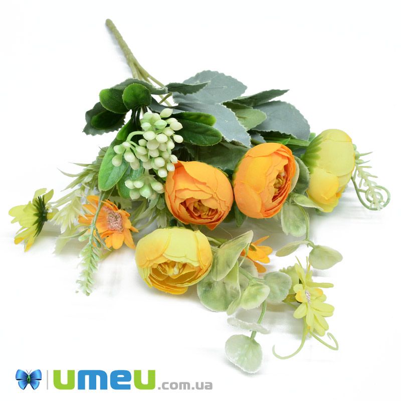 Букет півонії з ромашками, 34 см, Помаранчевий (DIF-045795)