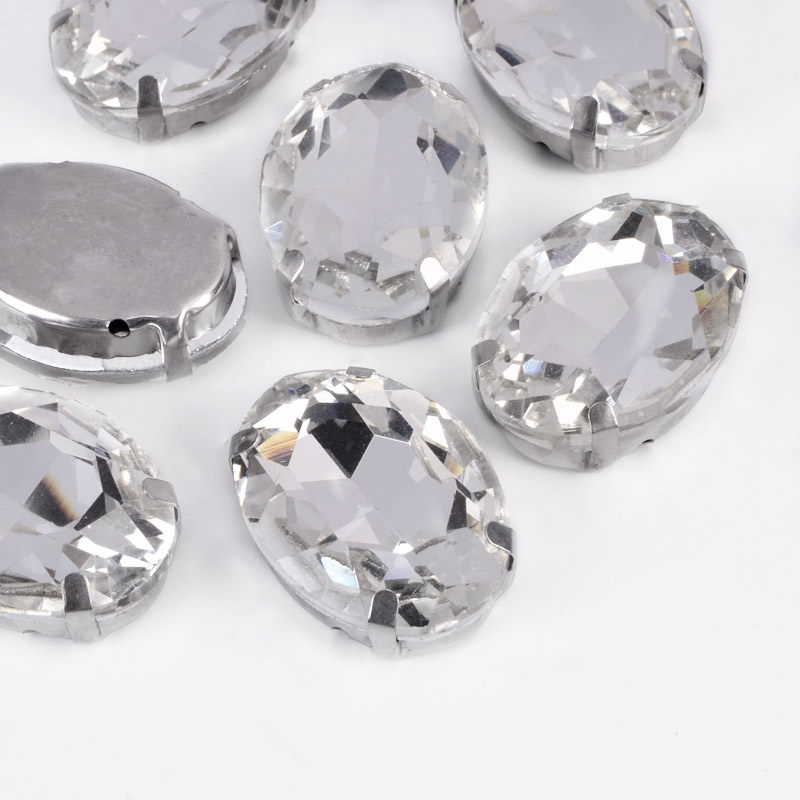 Шатон овальний 25х18 мм, Темне срібло, Білий (KAB-053005)