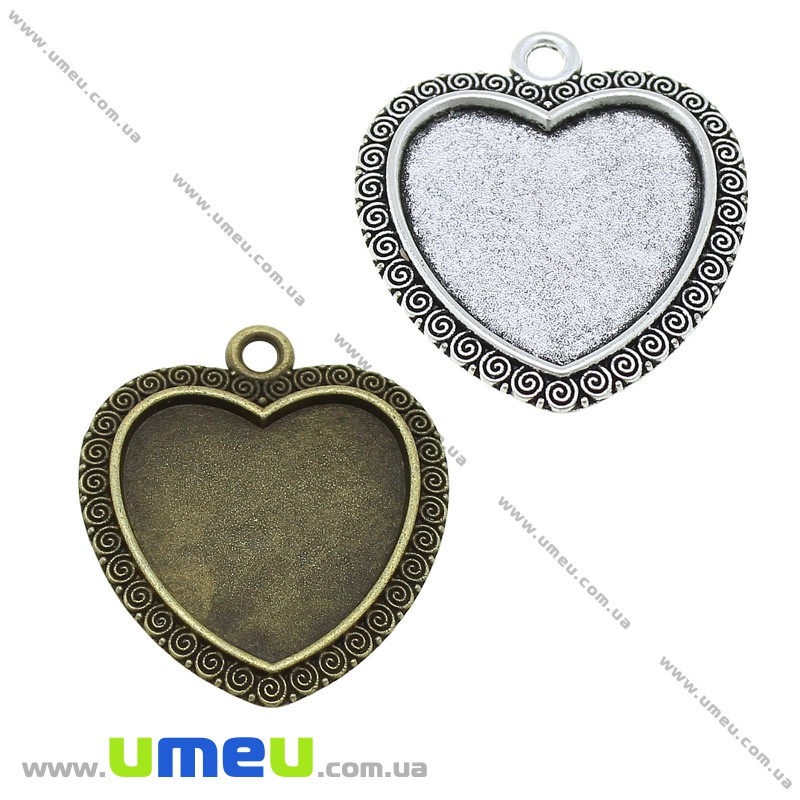 Основа Сердце, 37х33 мм, 25х25 мм, Античная бронза (OSN-028254)