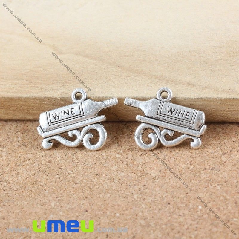 Подвеска метал. Вино (двухстор.), 22х17 мм, Античное серебро (POD-028281)