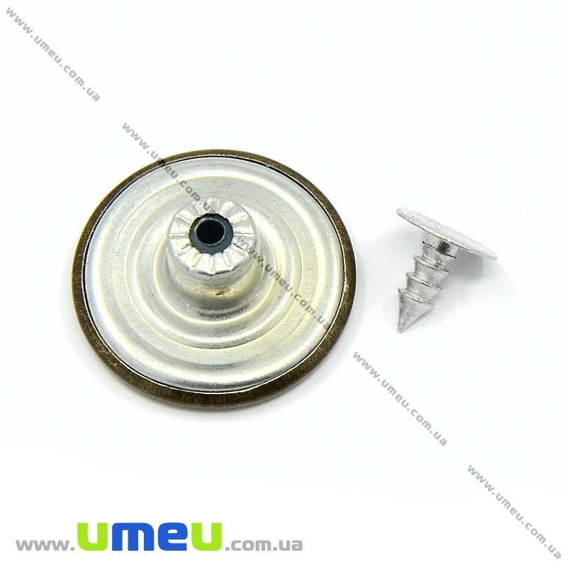 Гудзик металевий джинсовий Круглий, 20 мм, Антична бронза (PUG-013032)