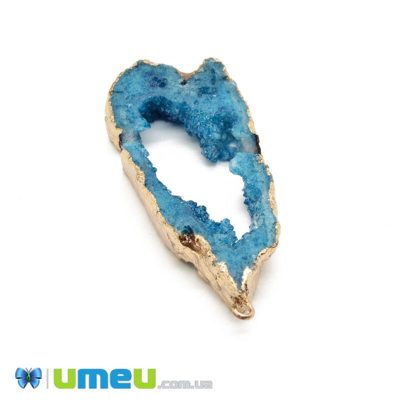 Підвіска з натурального каменю, Друза агату УЦЕНКА, Блакитна, 55х24 мм (POD-042040)