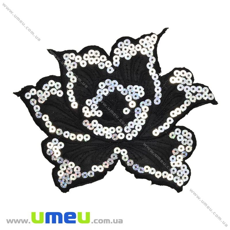 Термоаплікація з паєтками Квітка, 14х12 см, Чорна (APL-027745)