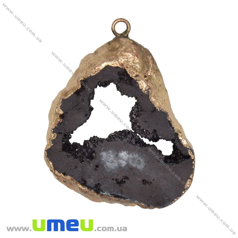 Підвіска з натурального каменю, Друза агату, Чорна, 48х38 мм (POD-031626)