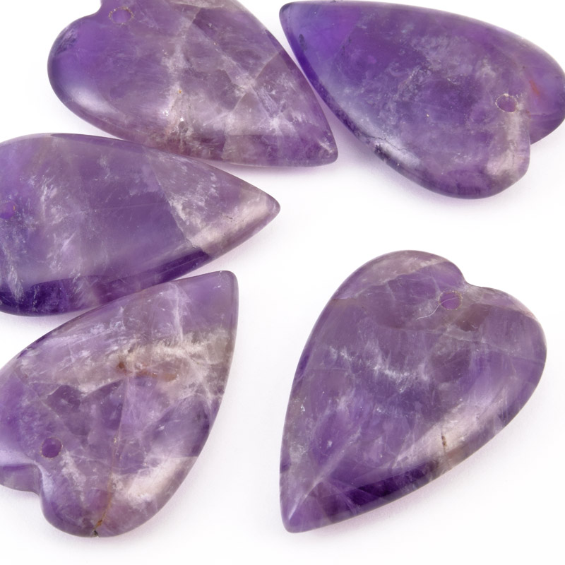 Підвіска Серце, Натур. камінь Аметист, 37х25х9 мм (POD-058633)
