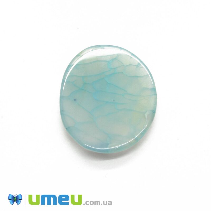 Кабошон нат. камень Агат Кракле голубой (2 сорт), Овал, 34х27 мм (KAB-042030)