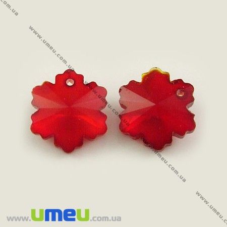 Підвіска скляна Квітка, Червоний, 14х14х7 мм (POD-001305)