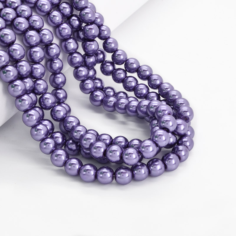 Намистини скляні Перли, 8 мм, Бузкові, Круглі (BUS-052122)