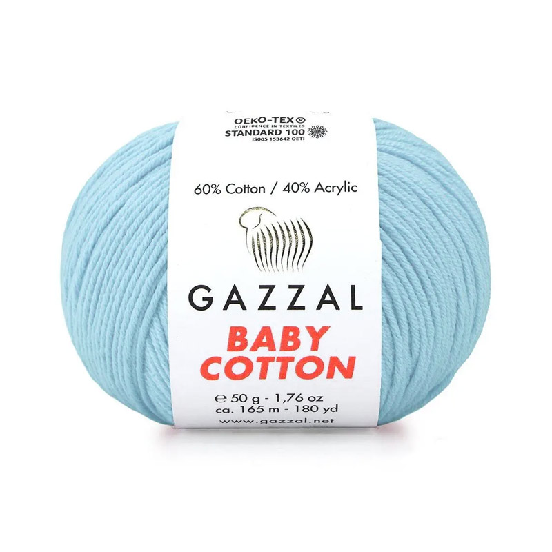 Пряжа Gazzal Baby Cotton №3451, 50 г, 165 м, Блакитна (YAR-060770)