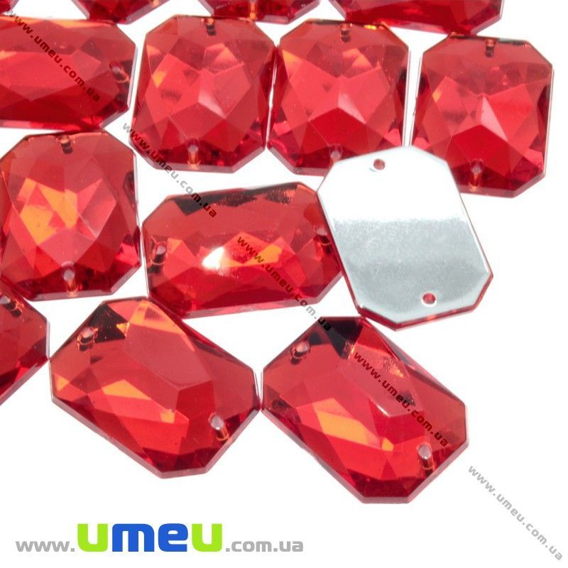 Пришивний кристал пласт. Прямокутник гранований, 12х9 мм, Червоний (KAB-012159)