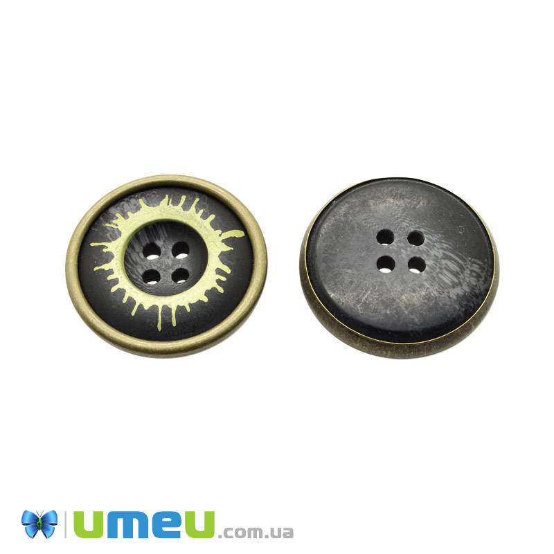 Гудзик пластиковий Круглий, 25 мм, Золотисто-чорний (PUG-046533)