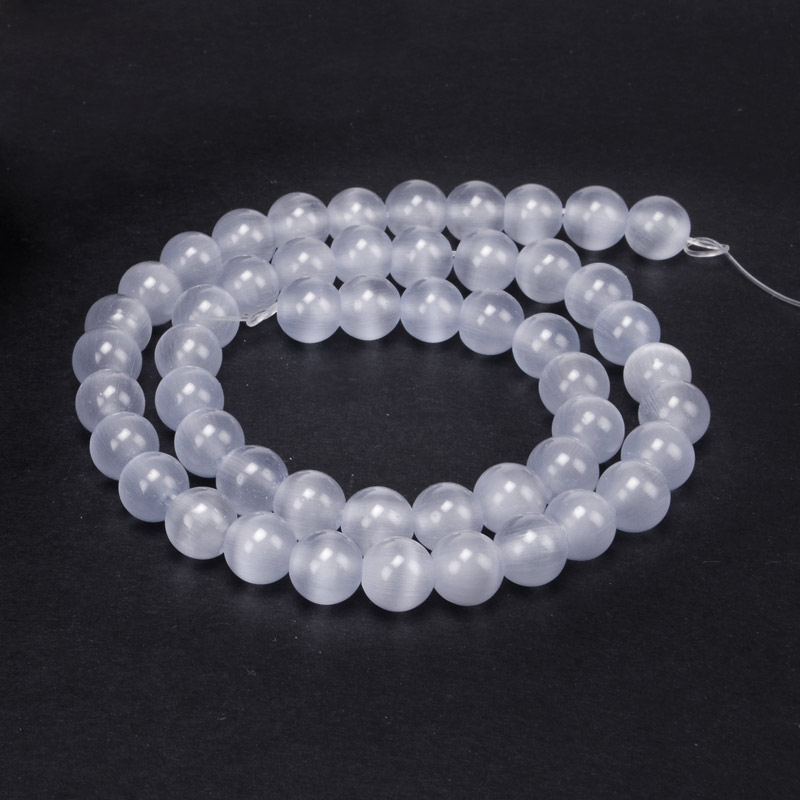 Намистини Котяче око, Синт. камінь, 8 мм, Сірі світлі, Круглі (BUS-054285)