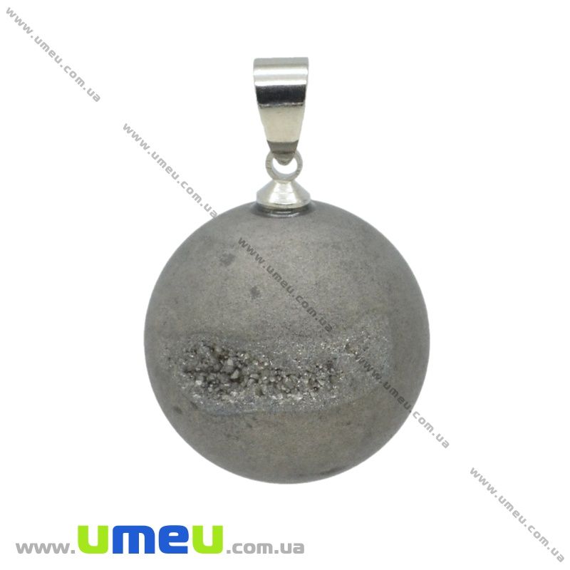 Підвіска з натурального каменю Куля, Друза агату, Срібляста, 31х20 мм (POD-033059)