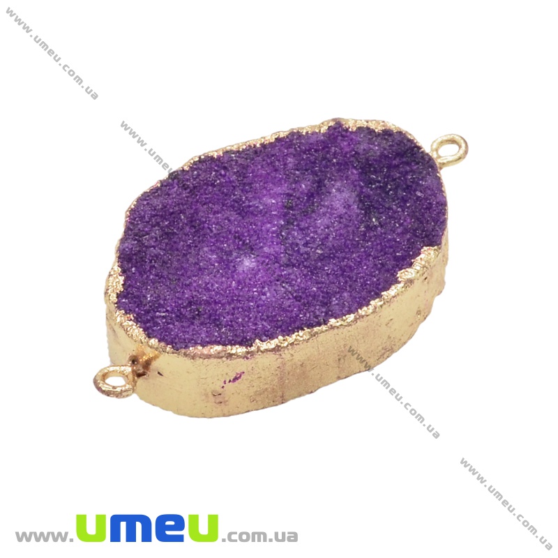 Конектор з натурального каменю Аметист в металі, Фіолетовий, 46х26 мм (POD-037012)
