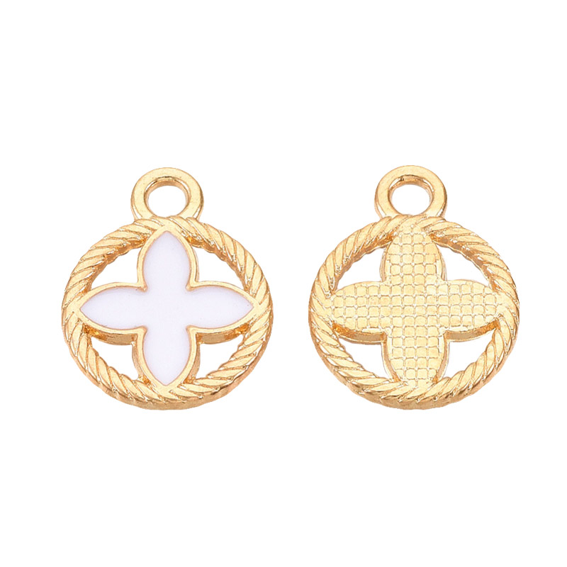 Підвіска метал. Кругла з квіткою, Біла, 16х13 мм, Золото (POD-053702)