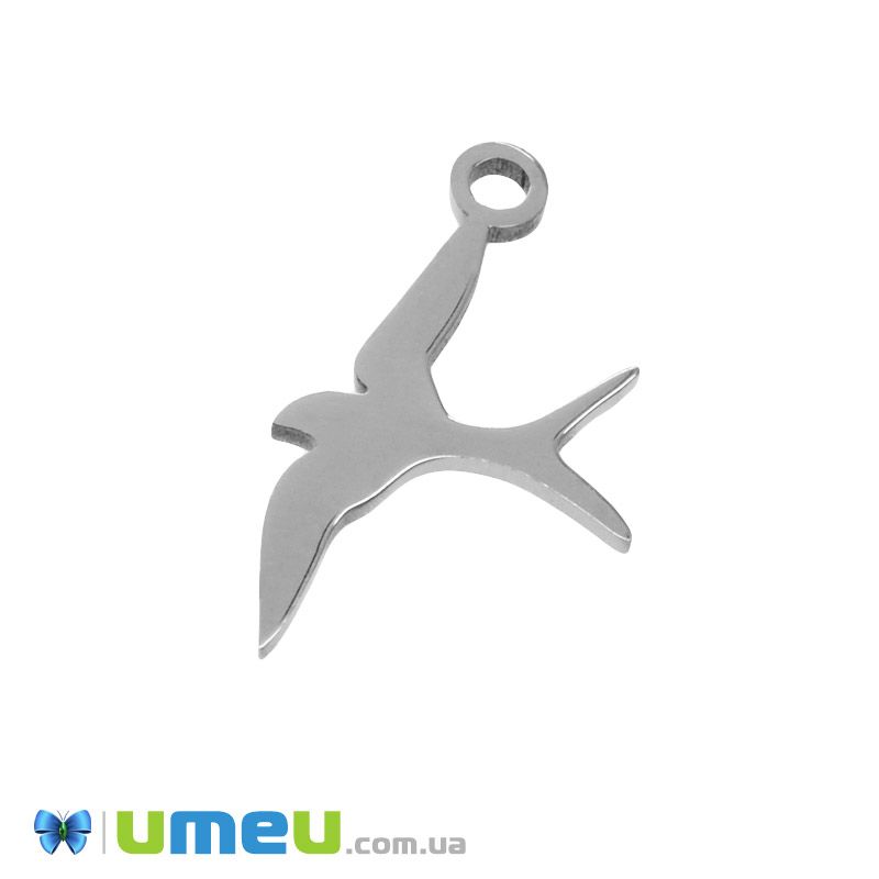 Підвіска з нержавіючої сталі Птах, 18,5 х10,5 мм, Темне срібло (STL-049170)