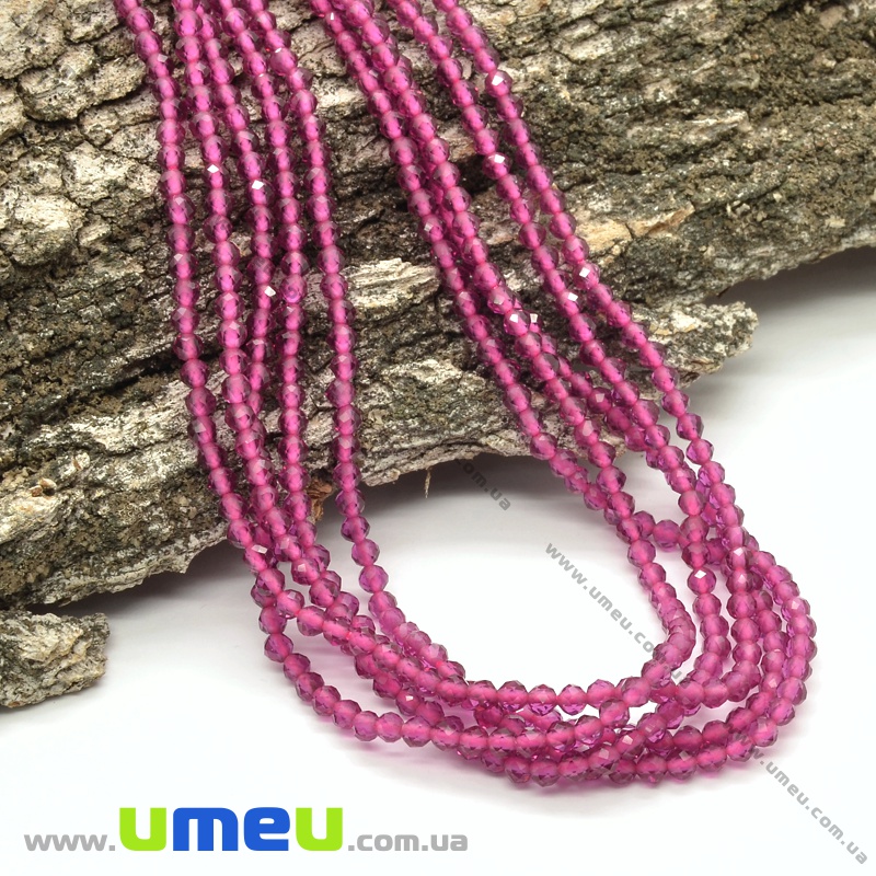 Намистини Рубін, Натур. камінь, 2-2,5 мм, Круглі грановані (BUS-037284)