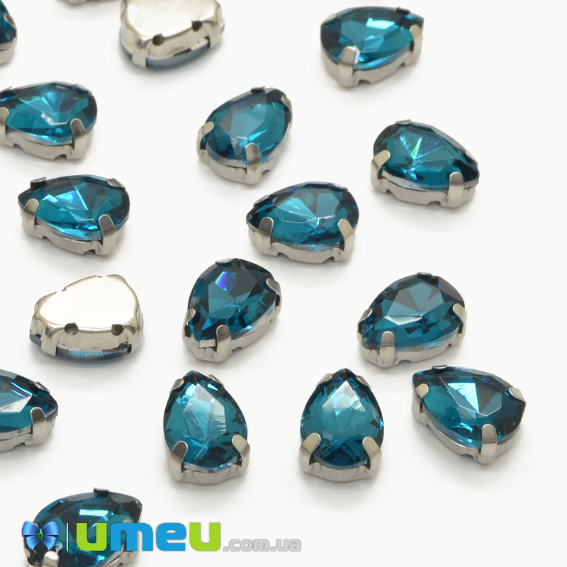 Шатон крапля 14х10 мм, Темне срібло, Бірюзовий (KAB-052596)