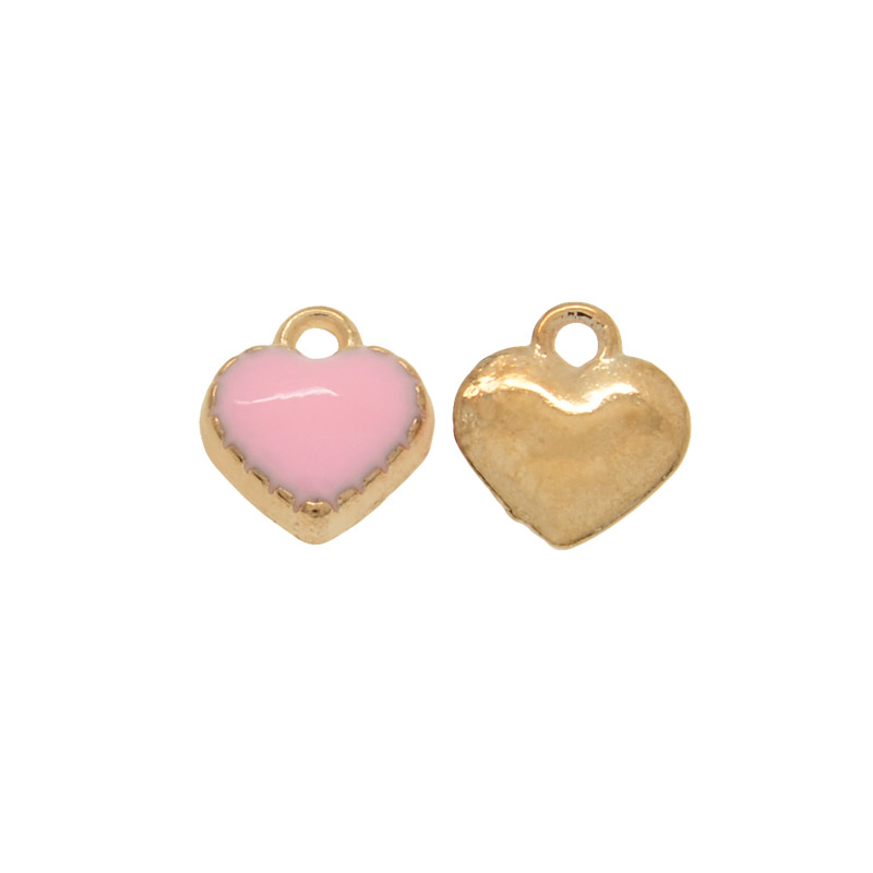 Підвіска метал. Серце рожеве, 8х7,5 мм, Світле золото (POD-053497)