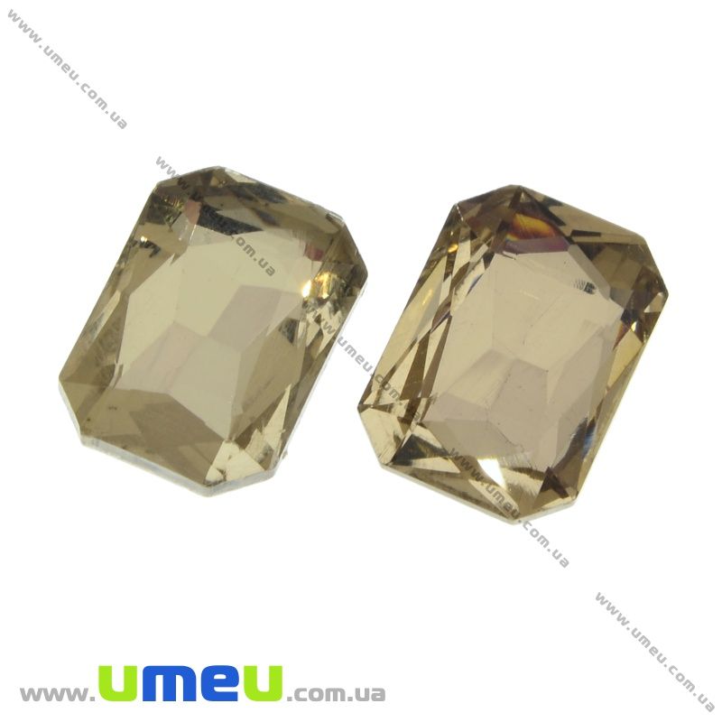 Ріволі скляний, Прямокутний гранований, 18х13 мм, Бежевий (KAB-021971)