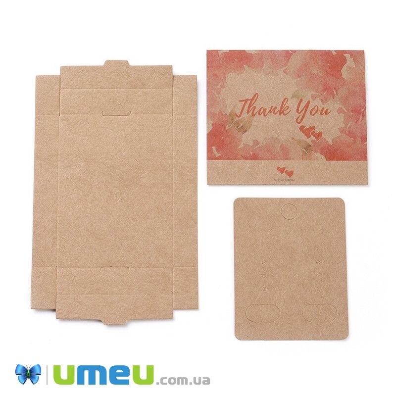 Збірна картонна коробочка Прямокутна, 7,3х5,4х1,2 см, Крафт, Thank you (UPK-042970)