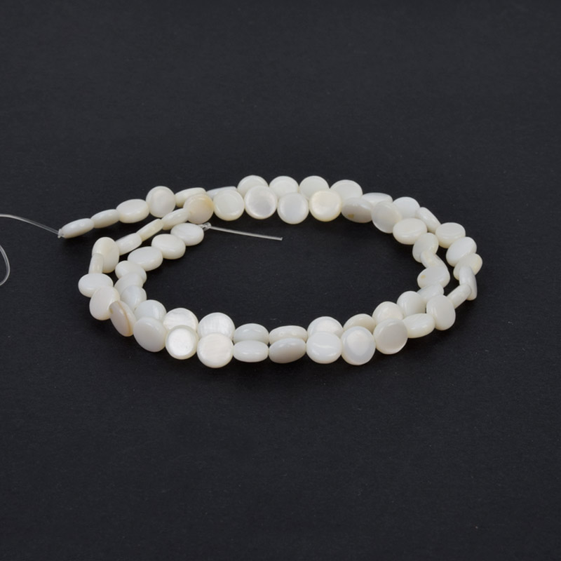 Намистини Перламутр білий, Натур. камінь, 6 мм, Круглі плоскі (BUS-058126)